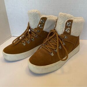 Marc Fisher Brown Suede High-Top Sneakers with Shearling Lining